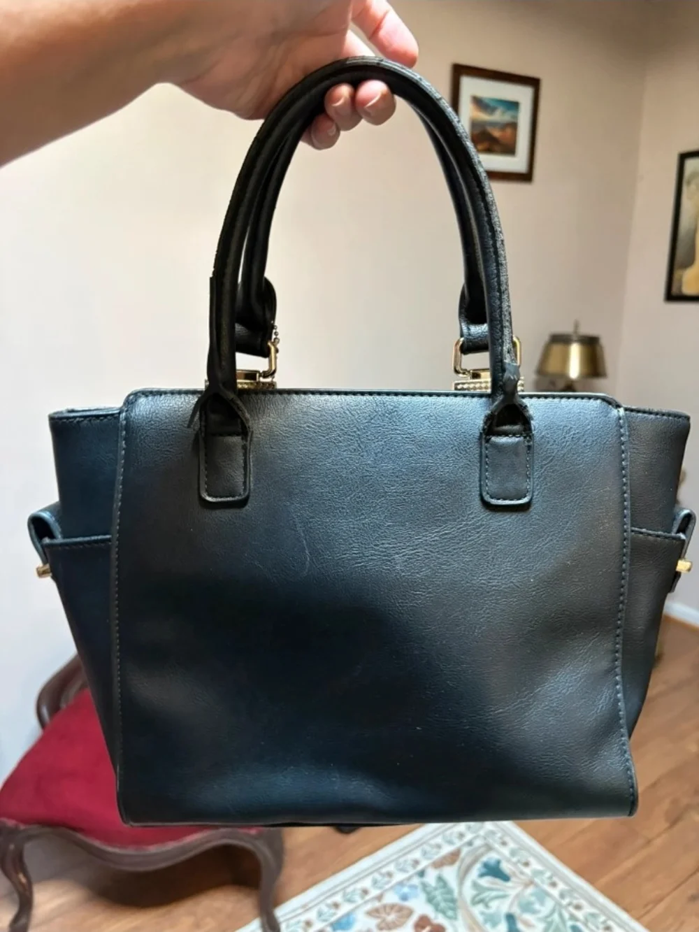 Big Buddha Black Handbag with Gold Hardware - Chic Structured Tote